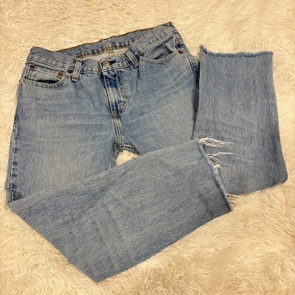 Vintage Levi's 511 Slim Fit Distressed Raw Hem Jeans Light Blue W29 - Picture 2 of 14